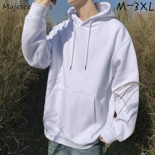 Men with Hat Sweatshirts Large Size 3XL Plus Velvet Thicker Front Pocket Long Sleeve Ins Chic Korean Style Solid Simple Harajuku