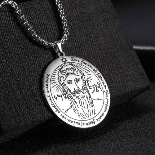 The First Pentacle of the Sun Key of Solomon Chain Necklace Amulet Viking Jewish Stainless Steel Gold Color Long Necklaces Men