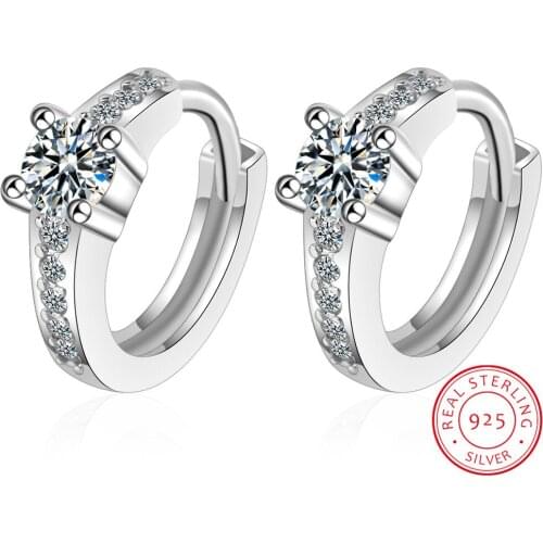 Real 925 Sterling Silver Minimalist Geometric Round Zirconia Hoop Earrings For Women Classic Trendy luxury Jewelry