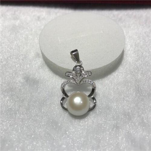 Natural freshwater white pearl AAA 9-10mm Tibetan silver Good quality zircon inlay pendant necklace about size 18X26MM