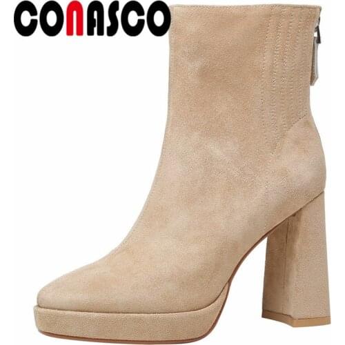 CONASCO New Retro Women Ankle Boots Autumn Winter Warm KidSuade Party Basic Prom Office Boots Super High Elegant Shoes Woman