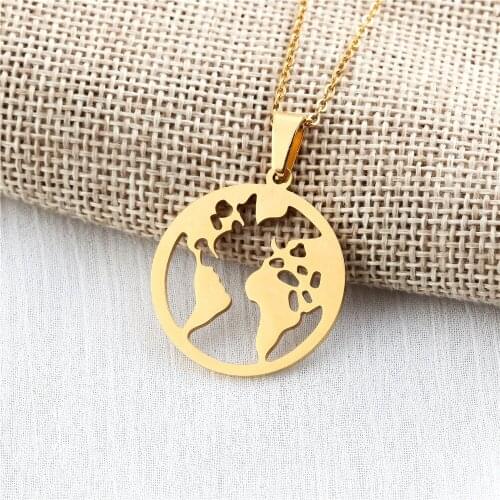 Stainless Steel Vintage World Map Necklace Earth Day Gift For Women For Best Friends Personalized Fashion Outdoor Necklace