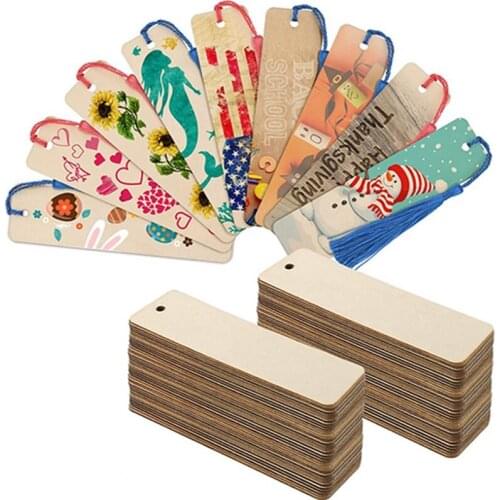 36pcs/lot 32mmx 120mm Blank plywood bookmark tags labels wedding decorations wooden with string hanging