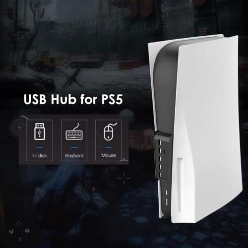 For PS5 USB Hub 6 in 1 USB Splitter Expander Hub Adapter with 5 USB A + 1 USB C Ports for PlayStation 5 Digital Edition Console