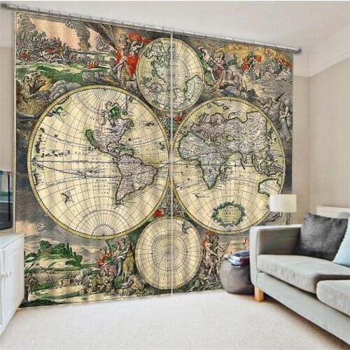 World map Luxury Blackout 3D Curtains For Living room Bedding room Office Drapes Cotinas para sala