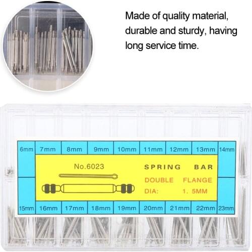 6mm-23mm Watch Spring Bars Strap Band Link Pins with Box Silver Metal Watch Repair Tool Accessory Part Kit for Watchmakers 1.5mm