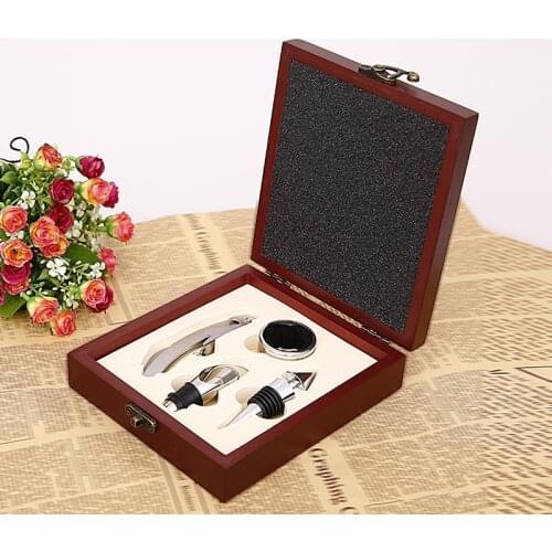 Wine Corkscrew Wine Wine Utensils Wine Knife 4pcs Set Wine Opener Small Square Wooden Box Round Gift Box