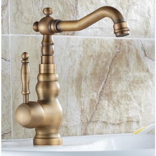 Deck mounted Antique Brass finish bathroom Faucet basin mixer tap Hot and cold water tap znf258