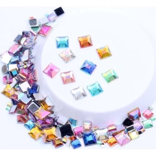 Flatback Nail Rhinestones Square Stone AB Color 2 4 6MM and Mixed Size Acrylic Crystal Strass Beads For Crafts Dress Accessories