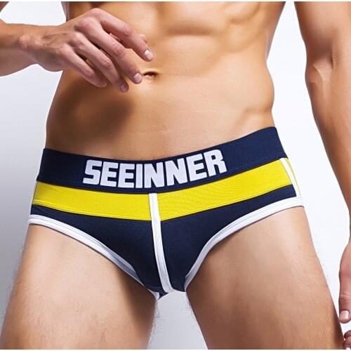 Slip seeinner mens panties jockstrap comb cotton personality fashion stitching color triangular panties
