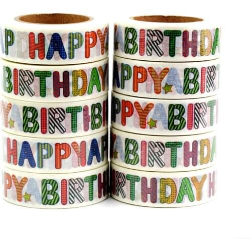 High quality 10pcs/lot HAPPY BIRTHDAY Washi Tapes DIY Decorative Scrapbooking Adhesive Masking Tapes Kawaii Stationery