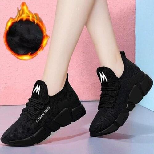 Womens sneakers spring and autumn breathable sneakers plus velvet versatile cloth shoes ladies shoes casual shoes