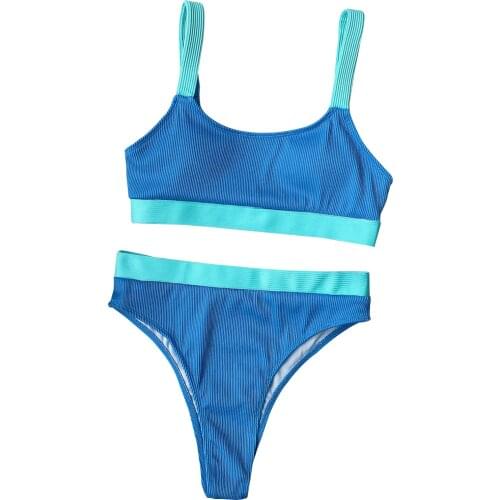 Female Sexy Swimsuit 2021High Waist Bikini Set Bathing Suits Women Two Piece Split Ladies Contrasting Color Bather Greater