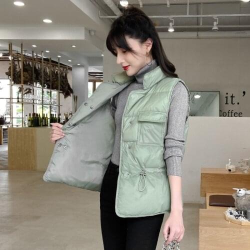 Winter Plus Size Women Down Jackets Vest Short Ultra Light Duck Down Coat Autumn Puffer Waistcoat Slim Stand Collar Parkas X136