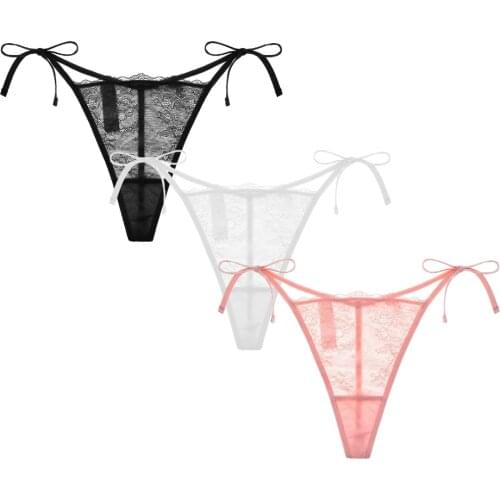 Varsmiss 3PCS G-string Low Waist Panties Lace Womens Underwear Sexy Panties Female Underpants Thong Solid Color Pantys S-XXL