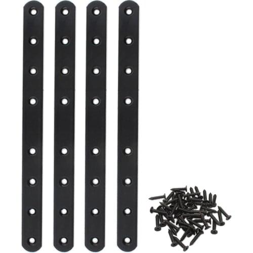 4Pack Flat Mending Plate for Wood,Black Iron Flat Straight Brace Brackets Metal Repair Fixing Wood Brace Joining Plates 250x20mm