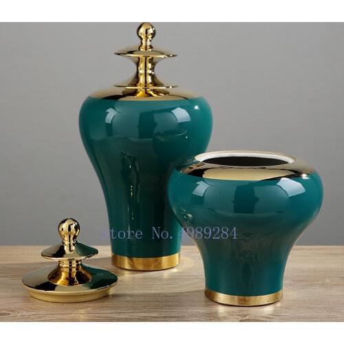 Chinese General Can Ceramic Jar Home Storage Organization Golden Flower Vase Ceramic Handicraft Ornaments Modern Home Decoration