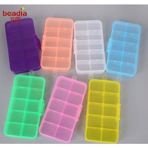 Beadia 7 Colors 12.8*6.5*2.2 cm 10 Cells Adjustable Jewelry Storage Box For Adjustable Ring Drug Earring Easy To Take