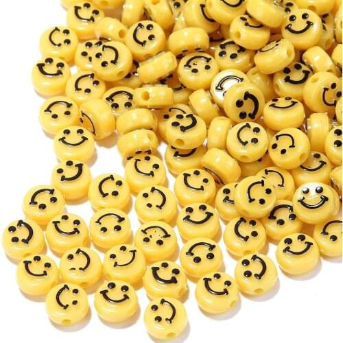 100pcs 10x6mm Oval Shape Acrylic Spaced Beads Yellow Smile Face Beads For Jewelry Making DIY Charms Bracelet Necklace