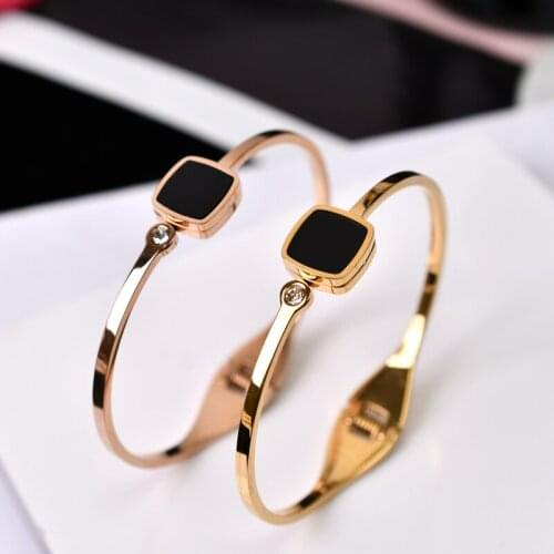 Black-faced Square Bangle Titanium Steel Sliver Color high Quality Bangle&Bracelet Jewelry