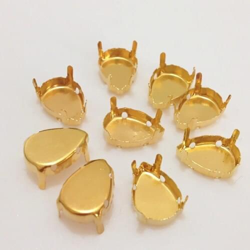 Droplet Gold Metal Claw Setting Closed Back For Sewing on Pear Fancy Stone 10X14MM,13X18MM,18X25MM,20X30MM