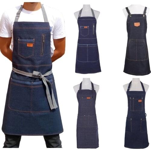 Denim Apron for Chef Kitchen BBQ with Pockets Men Coffee Shop and Studio Overalls Grill Baking Cooking Aprons Garden Apron