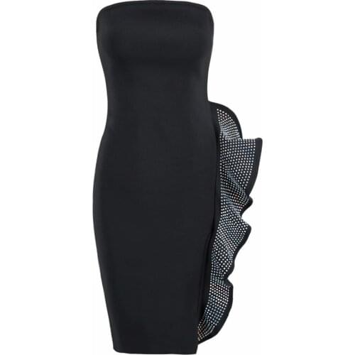 Stretchy Strapless Black Dress Womens Vintage Sequin Beaded Embellished Sexy Slim Bodycon Bandage Party Dress