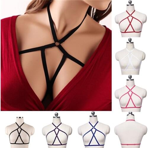 Gothic Erotic Lingerie Body Tight Drawstring Halter Neck Beauty Breast Sexy Cross Bra Adjustable Straps Daily Carnival Wear S23