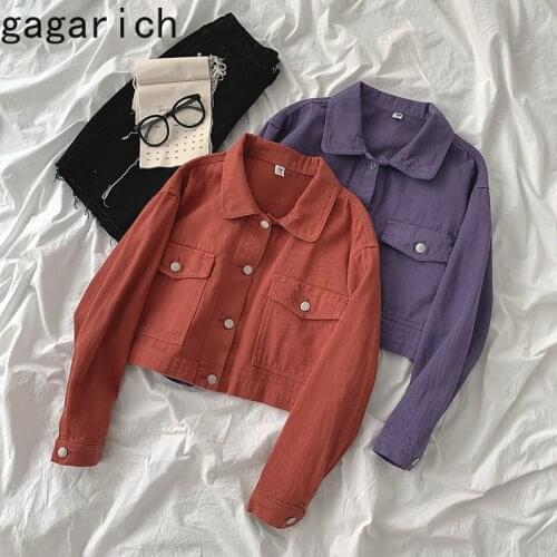 Gagarich Women Short Jacket 2020 Autumn New Girl Harajuku Korean Style Solid Color Long-Sleeved Lapel Single-Breasted Coat