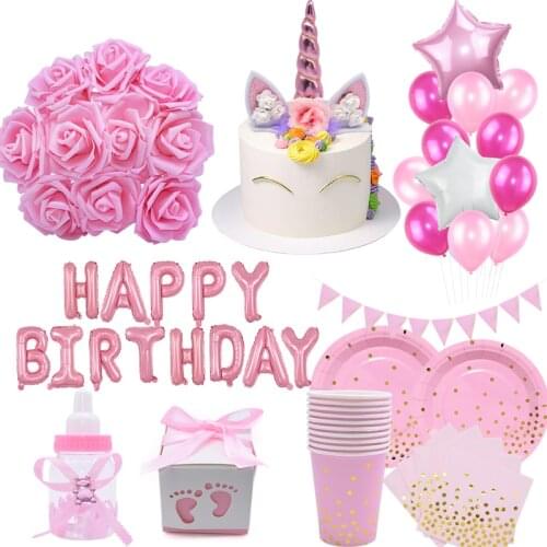 Pink Dot Disposable Tableware Sets Girls Birthday Party Balloon Arch Garland Paper Cup Plates For Shower Wedding Decor Supplies