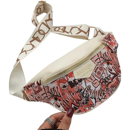 1PCS Graffiti Hip-Hop Chest Bag Womens Chest Pack Bag Mini Crossbody Bags Female PU Leather Waist Bags Purse Pocket Belt Bag