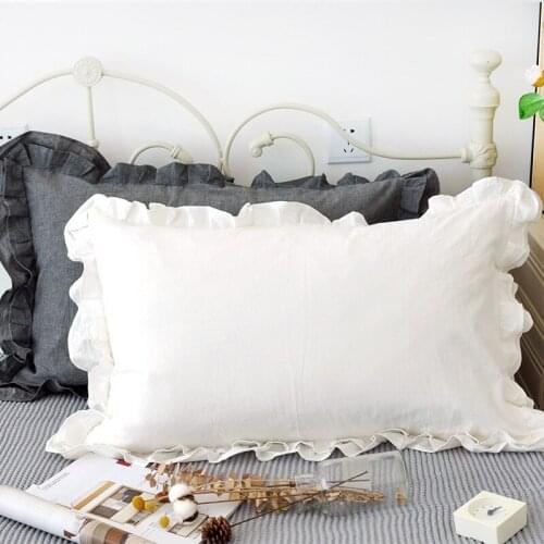 2Pcs Princess Washed Cotton Pillowcase Lotus Leaf Couple Room Decorative Pillow Case Solid Color Ruffle Bedroom Pillow Cover