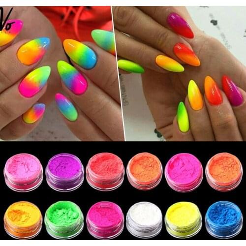 Neon Phosphor Pigment Powder Fluorescent Nail Glitter Eye Powder Manicure Decoration Nail Art Dust Pigment Makeup DIY Powder