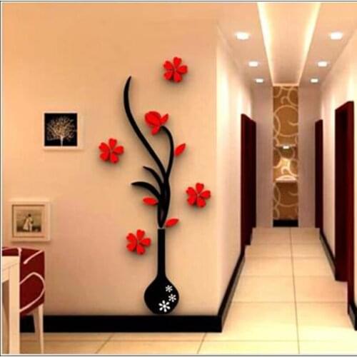 New sale Top Grand DIY Vase Retro Home Room TV Decor Vase Plum Flower Tree Crystal Arcylic 3D Wall Stickers