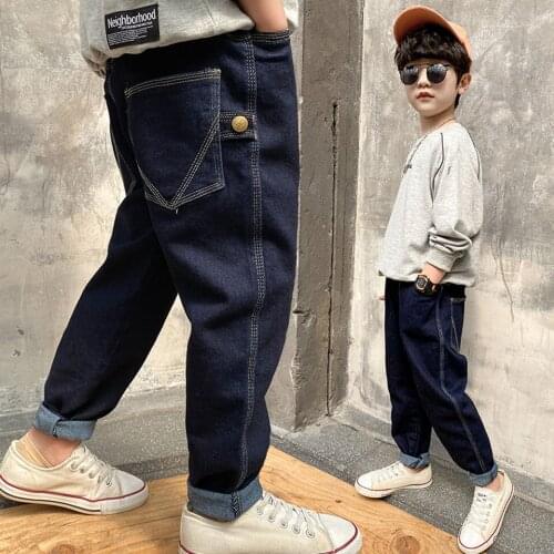 2021 Fashion New Autumn 2 Color Jeans For 4-14 Year Kids Teenagers Casual Denim Pants Baby Boy Straight Elastic Waist Trousers