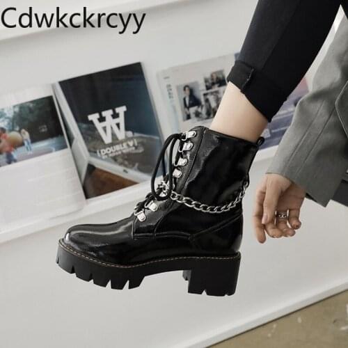 Winter The New fashion Round head Thick with 6CM Martin boots student Leisure Lace Plus velvet Keep warm High heel Women boots