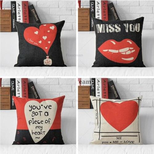Valentines Day Gift Vintage Cushion Cover Home Decor Love Decorative Pillows Case Line Cotton Cushion Cover For Sofa 45*45cm