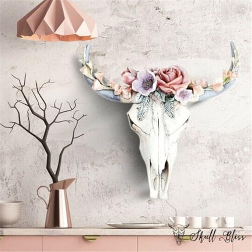 Flower Bull Head Resin Pendant Succulent Flower Cow Skull Wall Nursery Decor Resin Ornament With Hanging Hole Christmas Home