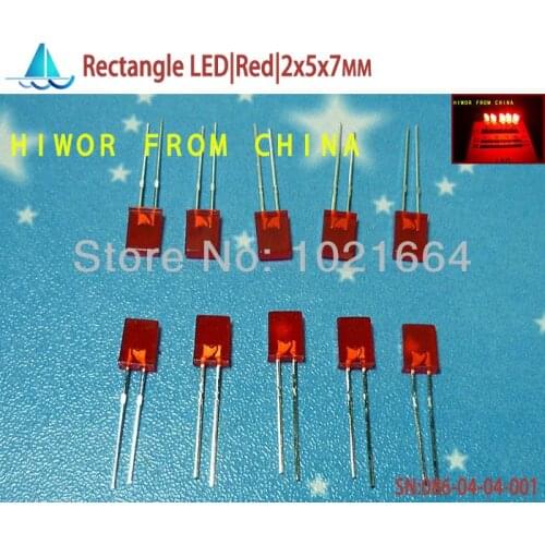 200pcs/lot) Rectangle 2x5x7MM 2*5*7MM Rectangle LED Red Emitting Color Light Emitting Diode