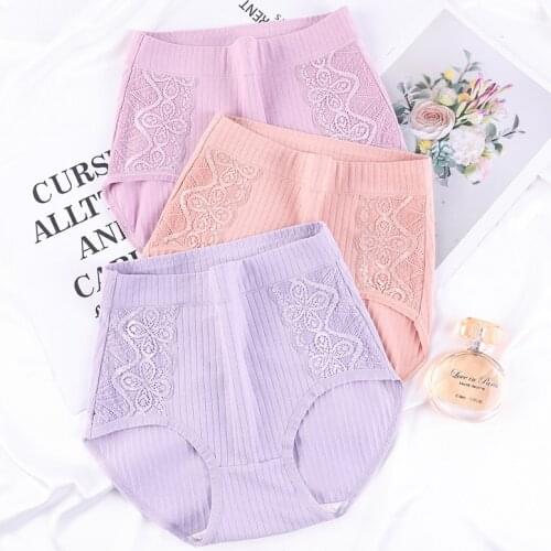 XL~6XL Plus Size Striped Panties Winter Cotton Briefs Lace Underwear Womens Lingerie Antibacterial Underpants Female Intimates