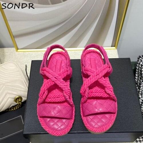 Fashion Summer Rope Gladiator Sandals Women Designer Flat Platform Strappy Shoes Woman Cross-tied Beach Sandalias Mujer 2021