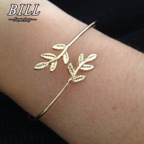 SL163 2018 Leaves Gold & Silver Plated Bracelets & Bangles Fashion Open Bangle Women Cuff Bracelet Pulseiras Pulseira Feminin