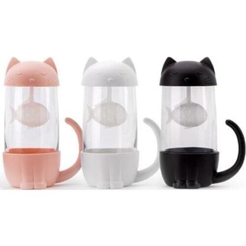 280 ML Tea Glass Mug Cute Cartoon Cat Dog Tea Cup Glass With The Tea Strainer Tea Infuser Tea Filter Cat Dog Tail Handle Lid