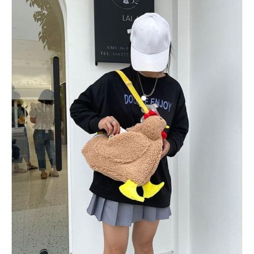 Contrast Color Faux Fur Bag Women Hen Shape Crossbody Soft Plush Messenger Bag Female Cute Cartoon Small Handbags And Purses