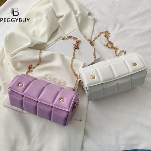 Women PU Leather Solid Color Hexagonal Cylinder Shoulder Crossbody Messenger Bag Casual Ladies Chain Small Flap Handbag Purse