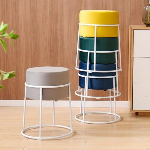 Light Luxury Wrought Iron Round Stool Creative Shoe Changing Stool Velvet Cloth Cover Strong Load-bearing Beautiful Colors Pouf