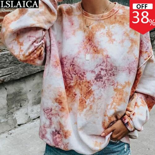 Sweatshirt Tie-Dye Long Sleeve Round Neck Women Sweetshirts Knitted Loose Caual Wlid Streetwear Women Oversize Moletom Feminina