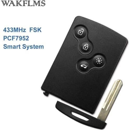 4 Buttons Smart Remote Key 433mhz With PCF7952 Chip For Renault Koleos with different emergency No mark