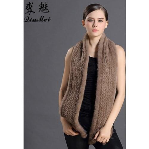 High Quality Women Natural Mink Fur Scarves Solid Knitted Real Animal Fur Collar Warmer Russian Wrap Capes Thicken Scarf
