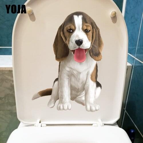 YOJA 16.1×22.7CM Tongue Out Pet Dog Personality Toilet Stickers WC Decoration Accessories T1-2500